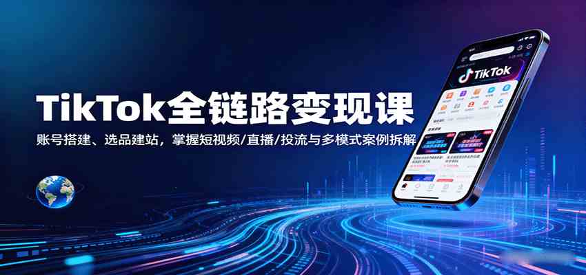 TikTok全链路变现课：账号搭建、选品建站，掌握短视频/直播/投流与多模式案例拆解-网亿资源平台