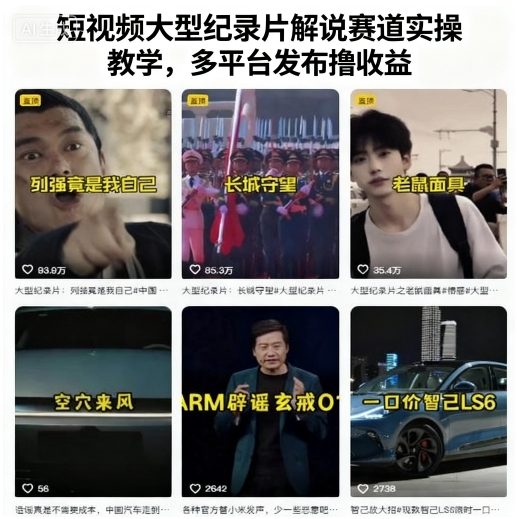 短视频大型纪录片解说赛道实操教学，多平台发布撸收益-网亿资源平台