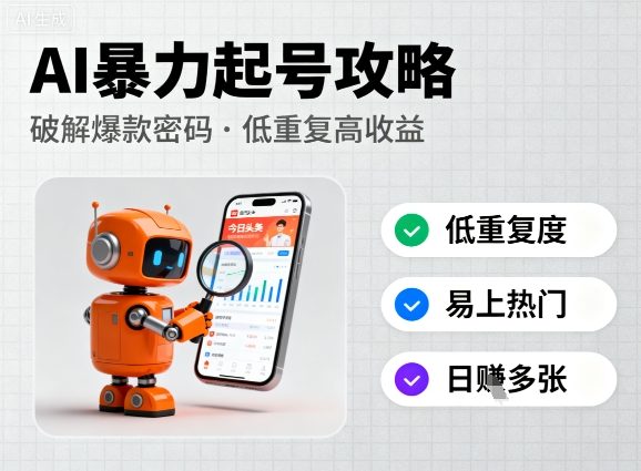 今日头条新玩法，AI暴力起号，重复度低，更容易爆，日入多张-网亿资源平台