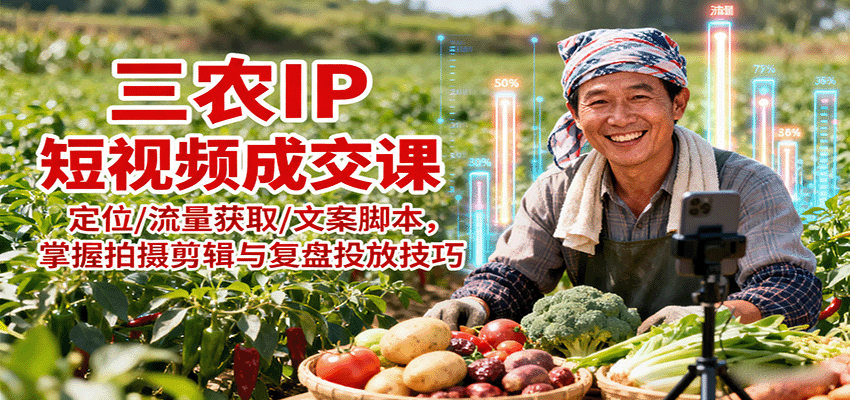 三农IP短视频成交课：定位/流量获取/文案脚本，掌握拍摄剪辑与复盘投放技巧-邪修侠 - 演示