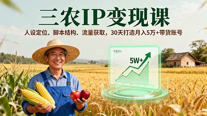 （16044期）三农IP变现课，人设定位、脚本结构、流量获取，30天打造月入5万+带货账号-网亿资源平台