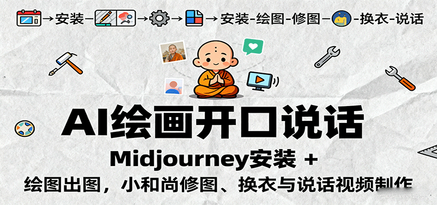 AI绘画开口说话，Midjourney安装 + 绘图出图，小和尚修图、换衣与说话视频制作-网亿资源平台