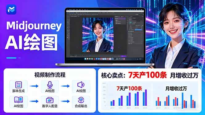 （16049期）AI绘图照片开口说话视频制作：Midjourney+数字人，7天产100条月增收过万-网亿资源平台