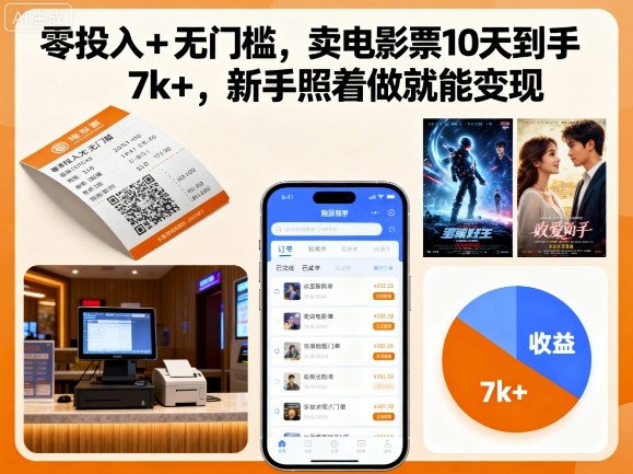 零投入+无门槛，卖电影票10天到手7k+，新手照着做就能变现【揭秘】-网亿资源平台