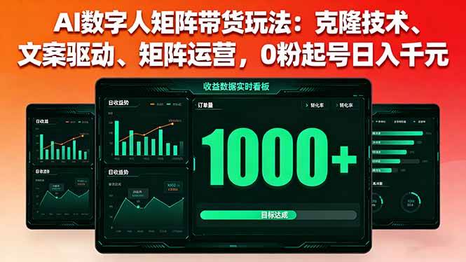 （16050期）AI数字人矩阵带货玩法：克隆技术、文案驱动、矩阵运营，0粉起号日入千元-网亿资源平台