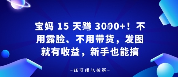 宝妈15天賺3k+！不用露脸、不用带货，发图就有收益，新手也能搞-网亿资源平台
