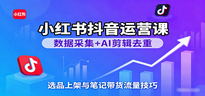 小红书抖音运营课：数据采集+AI剪辑去重，选品上架与笔记带货流量技巧-网亿资源平台