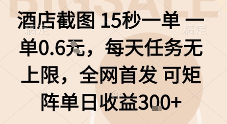 酒店截图15秒一单，一单0.6米，每天任务无上限，全网首发可矩阵单日收益3张【揭秘】-网亿资源平台