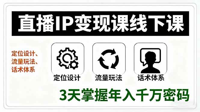 （16065期）直播IP变现课线下课，定位设计、流量玩法、话术体系，3天掌握年入千万密码-网亿资源平台