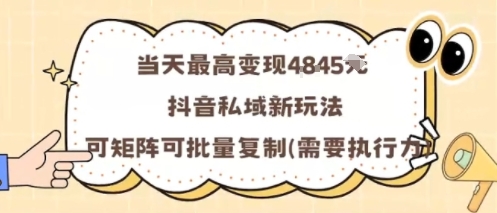 当天最高变现1k+，抖音私域新玩法，可矩阵可批量复制-网亿资源平台