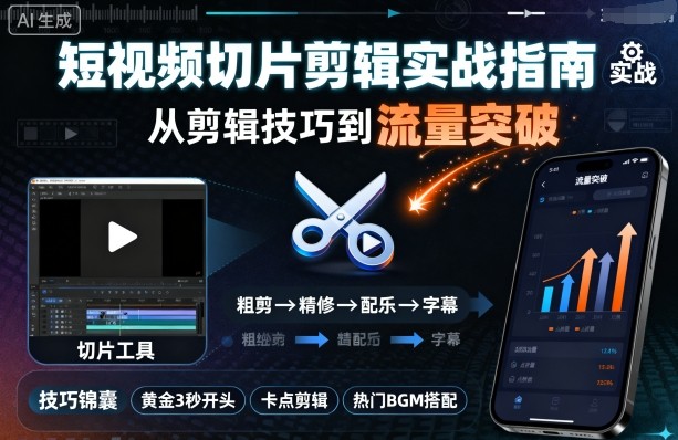 短视频切片剪辑实战指南，从剪辑技巧到流量突破-邪修侠