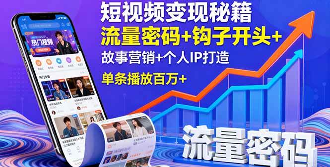 （16079期）短视频变现秘籍，流量密码+钩子开头+故事营销+个人IP打造，单条播放百万+-网亿资源平台