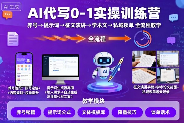 AI代写0-1实操训练营，从养号、提示词、征文演讲、学术文，到私域谈单的全流程教学-邪修侠 - 演示