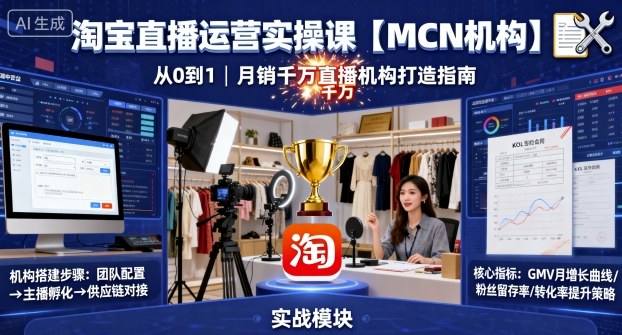 淘宝直播运营实操课【MCN机构】，从0到1做一家月销千W的直播机构-网亿资源平台