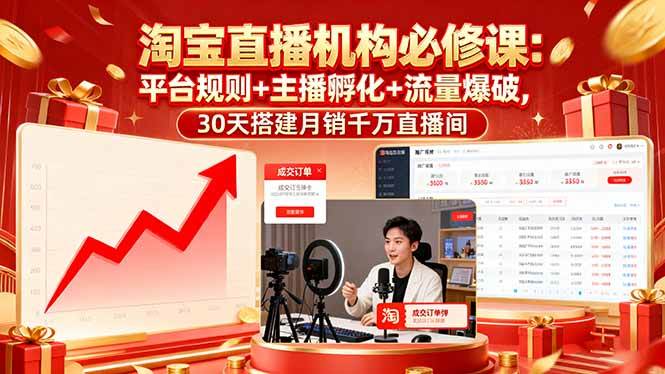 （16087期）淘宝直播机构必修课：平台规则/主播孵化/流量爆破,30天搭建月销千万直播间-网亿资源平台
