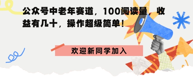 公众号中老年赛道，100阅读量，收益有几十，操作超级简单-网亿资源平台