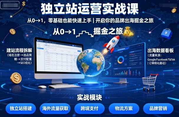 独立站运营实战课，从0到1，零基础也能快速上手，开启你的品牌出海掘金之旅-网亿资源平台