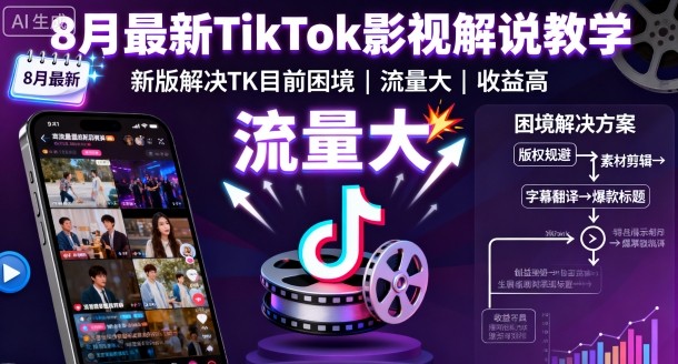 8月最新TikTok影视解说教学，新版解决TK目前困境，流量大，收益高-网亿资源平台
