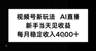 视频号新玩法AI直播，新手小白当天见收益，月入4k+-网亿资源平台