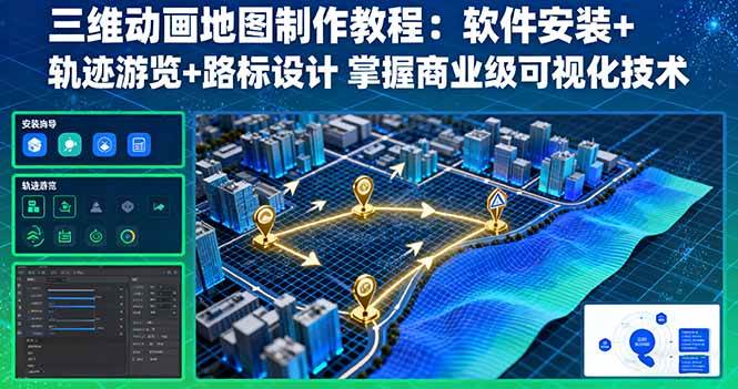（16096期）三维动画地图制作教程：软件安装+轨迹游览+路标设计 掌握商业级可视化技术-网亿资源平台