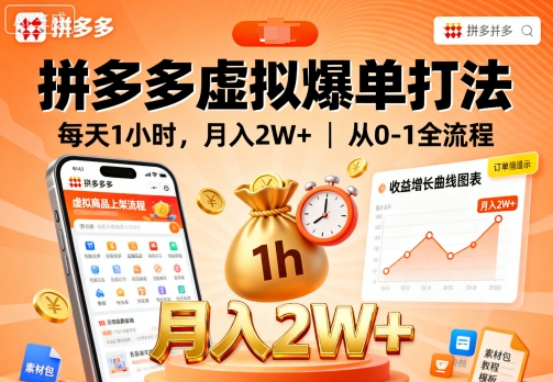 拼多多虚拟爆单打法，每天1小时，月入2W+，从0-1全流程-邪修侠 - 演示