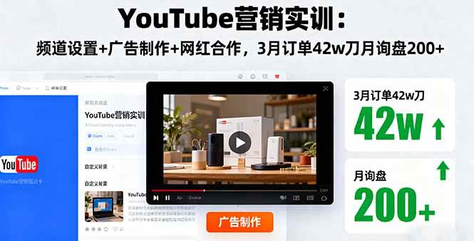 （16107期）YouTube营销实训：频道设置+广告制作+网红合作，3月订单42w刀月询盘200+-网亿资源平台