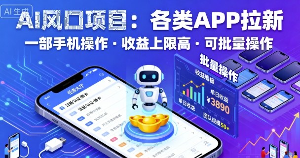 AI风口项目，各类APP拉新，一部手机就可以操作，收益上限高，可批量操作-网亿资源平台
