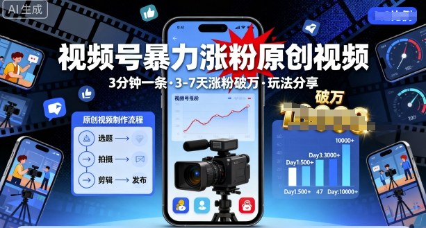 视频号暴力涨粉原创视频,3分钟一条原创视频,3-7天涨粉破万,玩法分享给你-邪修侠 - 演示
