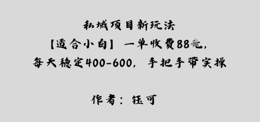 私域项目新玩法【适合小白】一单收费88米，每天稳定几张，手把手带实操-网亿资源平台