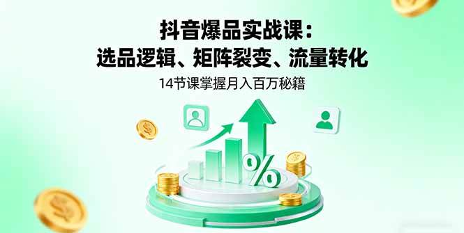 （16112期）抖音爆品实战课：选品逻辑、矩阵裂变、流量转化，14节课掌握月入百万秘籍-网亿资源平台