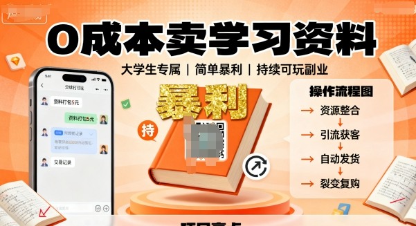 0成本卖学习资料，面向大学生，简单暴利，持续可玩-网亿资源平台