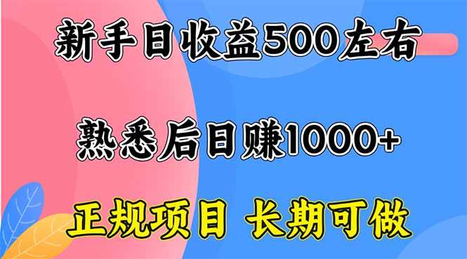 （16132期）新手日收益500+ 正规项目 长期可做-网亿资源平台