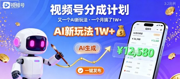 视频号分成计划：又一个AI新玩法，一个月搞了1W+，纯AI生成，一键发布即可-邪修侠