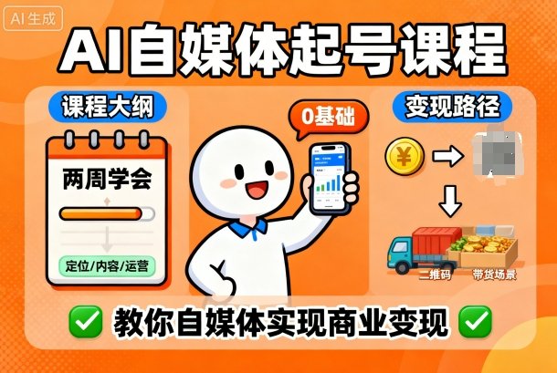 AI自媒体起号课程，0基础小白两周学会，教你自媒体实现商业变现-网亿资源平台