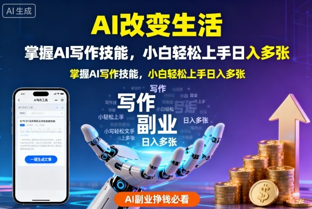 AI改变生活，掌握AI写作技能，小白轻松上手日入多张，AI副业挣钱必看-网亿资源平台