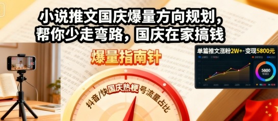 小说推文国庆爆量方向规划，帮你少走弯路，国庆在家搞钱-邪修侠