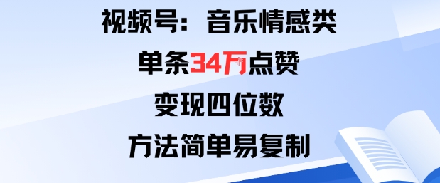 视频号分成计划新玩法：音乐情感类单条34W点赞，变现四位数，方法简单易复制-网亿资源平台