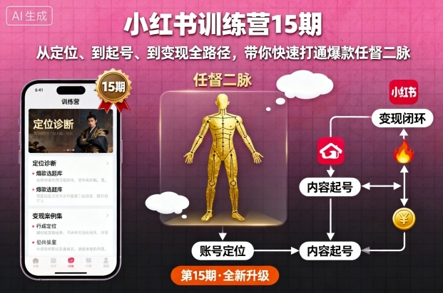 小红书训练营15期，从定位、到起号、到变现全路径，带你快速打通爆款任督二脉-邪修侠