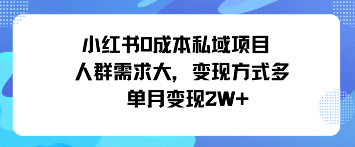 小红书0成本私域项目，人群需求大，变现方式多单月变现2W+-网亿资源平台
