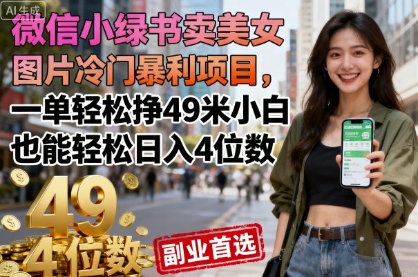 微信小绿书卖美女图片冷门暴利项目，一单轻松挣49米小白也能轻松日入4位数-网亿资源平台