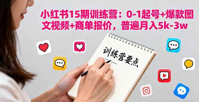 （16144期）小红书15期训练营：0-1起号+爆款图文视频+商单报价，普遍月入5k-3w-网亿资源平台