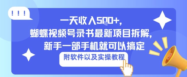 一天收入5张+，蝴蝶视频号录书最新项目拆解，新手一部手机就可以搞定（附软件以及实操教程）-网亿资源平台