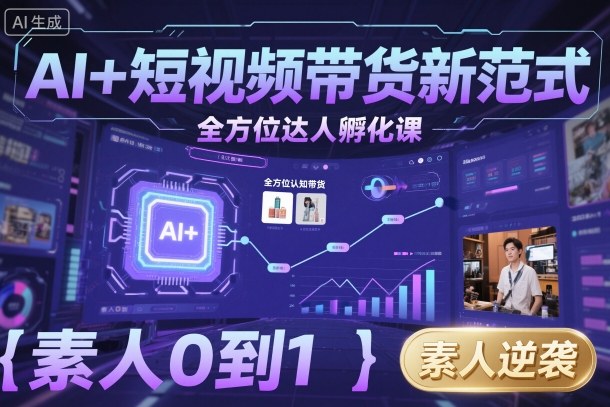 AI+短视频带货新范式全方位达人孵化课，素人也可以从0到1，全方位认知短视频带货-网亿资源平台