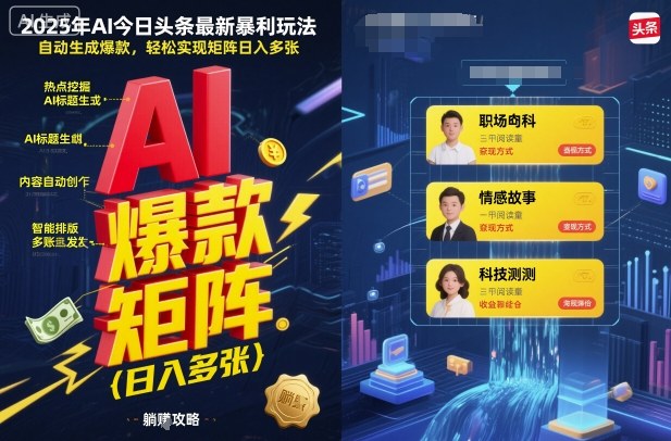 2025年AI今日头条最新暴利玩法，自动生成爆款，轻松实现矩阵日入多张-网亿资源平台