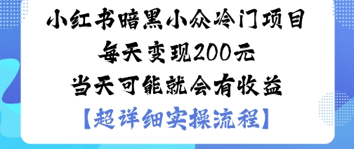 小红书暗黑小众冷门项目每天变现2张当天可能就会有收益-网亿资源平台