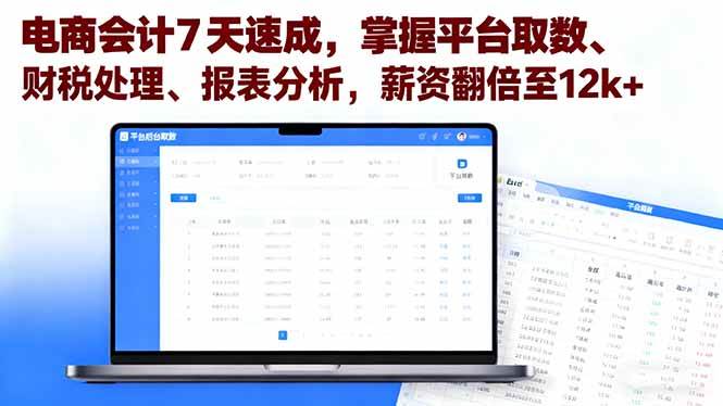 （16192期）电商会计7天速成，掌握平台取数、财税处理、报表分析，薪资翻倍至12k+-网亿资源平台