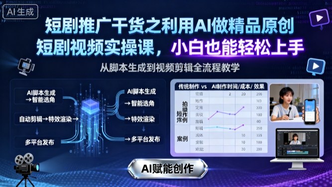 短剧推广干货之利用AI做精品原创短剧视频实操课，小白也能轻松上手-邪修侠 - 演示