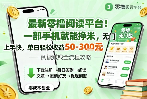 最新零撸阅读平台！一部手机就能挣米，无门槛上手快，单日轻松收益50-3张【揭秘】-网亿资源平台