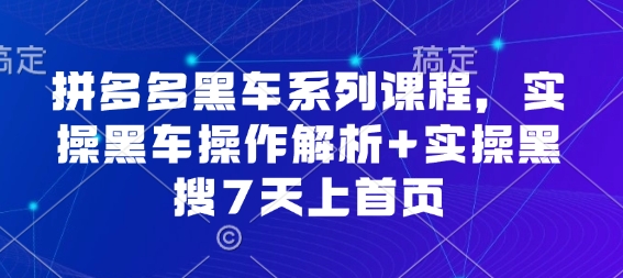 拼多多黑车系列课程，实操黑车操作解析+实操黑搜7天上首页【音频】-网亿资源平台