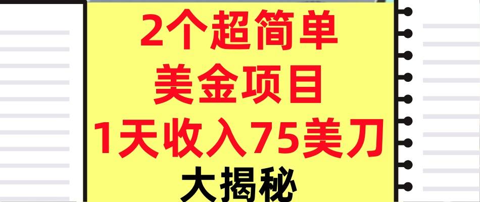 2个超简单美金项目，1天收入75美刀，3分钟学会，内部教程（大揭秘）-网亿资源平台